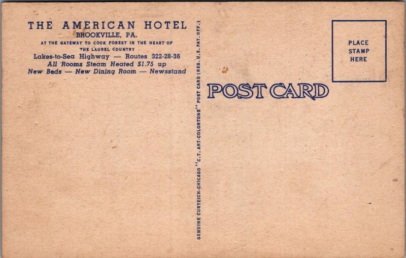 Postcard The American Hotel Brookville PA