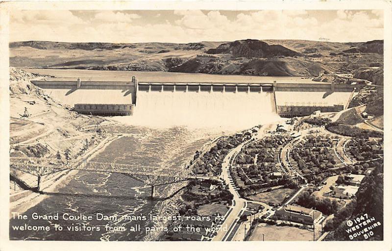 Grand Coulee Dam Largest in The World in 1947 RPPC Postcard