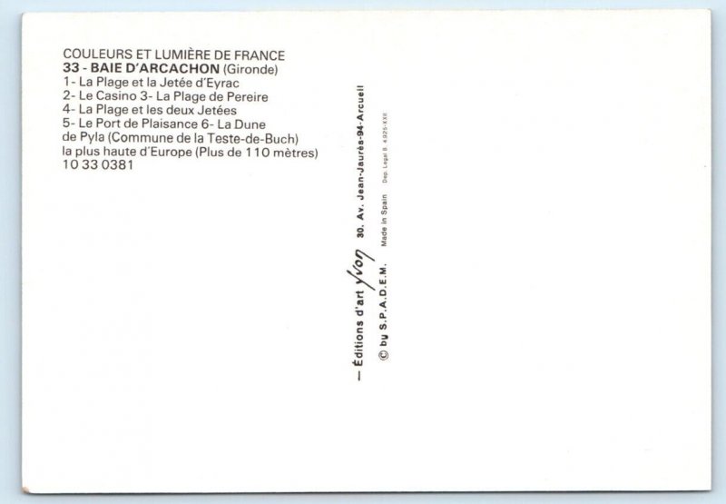 Arcachon - Cote Atlantique - map FRANCE 4x6 Postcard
