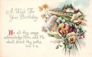 Vintage Postcard Always Wear Your Birthday Landscape Flowers Pancies