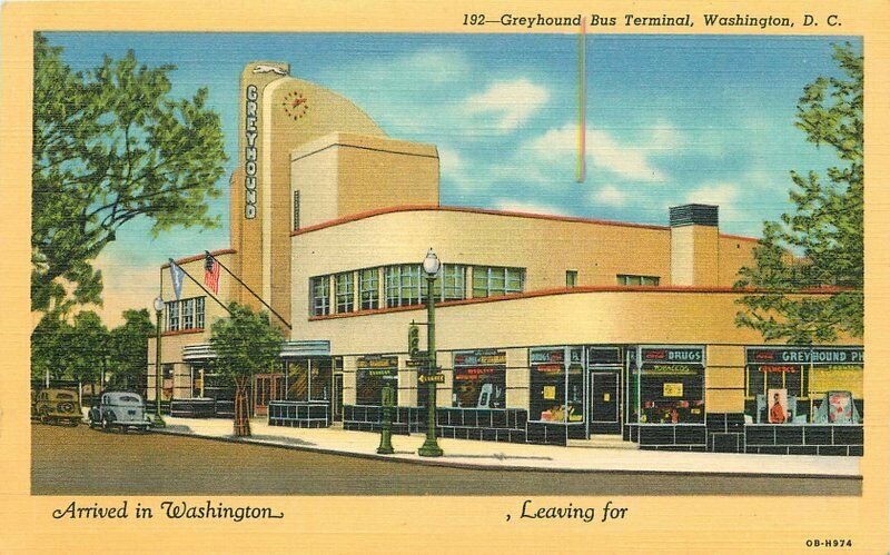 Art Deco Greyhound Bus Terminal autos Washington DC Teich Postcard 21-322