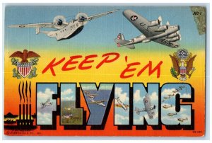 1941 Keep Em Flying US Army Airplane Large Letters Brooks Maine ME Postcard