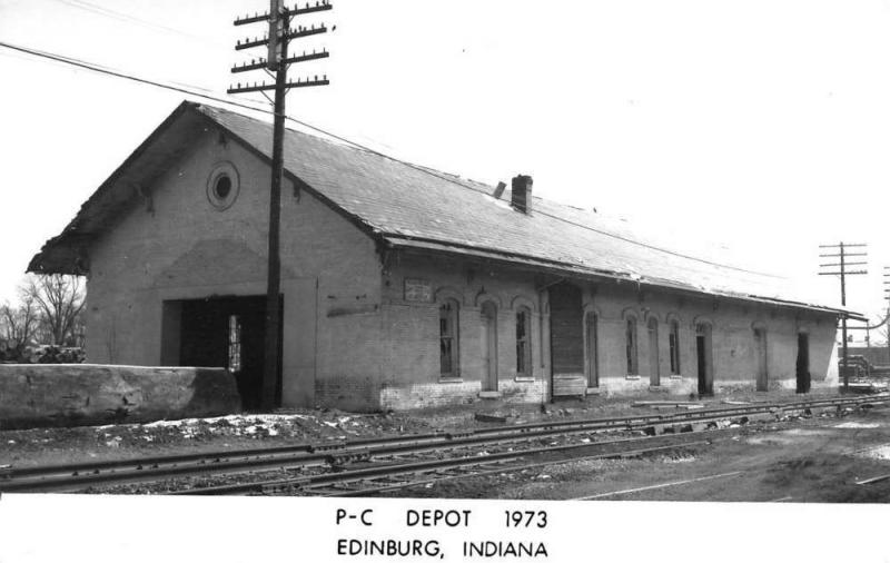 Edinburg Indiana PC Railroad Depot Real Photo Vintage Postcard K103776