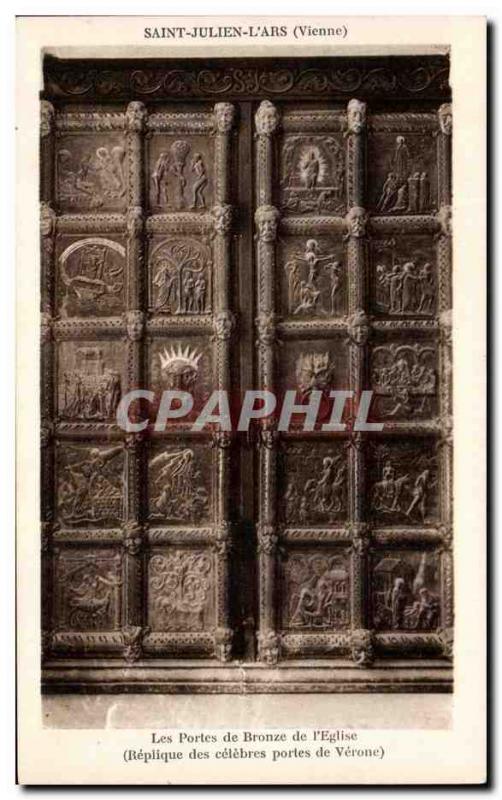 Old Postcard Saint Julien L & # 39Ars The Bronze Doors From & # 39Eglise (rep...