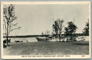 DETROIT MI BELLE ISLE & NAVAL TRAINING SHIP ANTIQUE POSTCARD