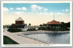 Postcard Syracuse New York NY Onondaga Park Pavilion Lake 1920s WB View