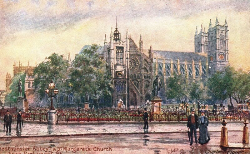 Westminster Abbey & St. Margarets Church Oilette, Raphael Tuck, Vintage Postcard