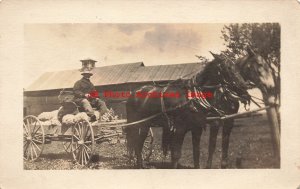 Unknown Location, RPPC, Farmer with Horse Drawn Wagon with Sacks of Produce
