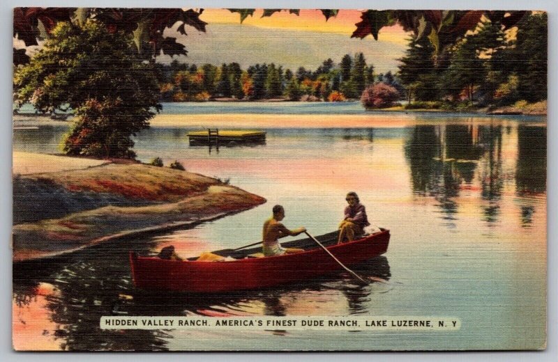 Lake Luzerne New York Hidden Valley Dude Ranch Scenic Canoeing Linen
