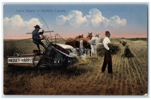 c1910 Massey Harris Combine Farm Scene in Calgary Western Canada Postcard