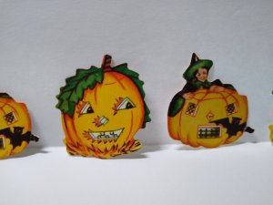 Halloween Vintage Paper Diecuts Lot Of 4 Witch Vampire Bat Goblin Pumpkin JOL 