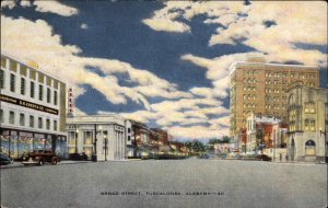 Tuscaloosa Alabama AL Braod Street Scene Linen Vintage Postcard