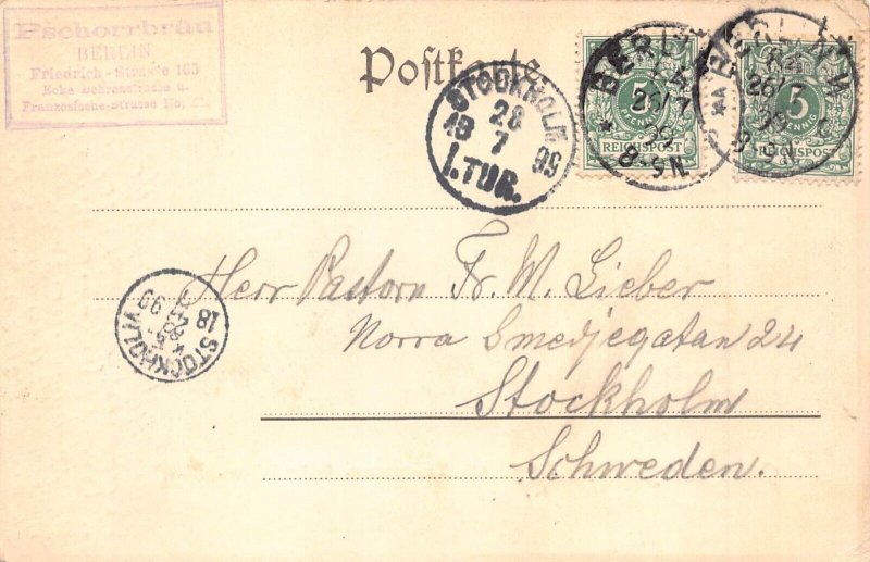 Germany 1899 Gruss aus Berlin Thiergarten Garden Bellevue Castle Snow postcard