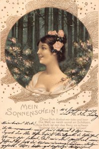 Art Nouveau Mein Sonnenschein Beautiful Girl Star Rose Flower 1903 postcard C357