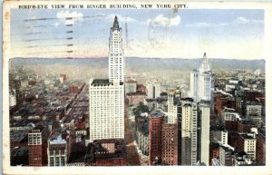 1920s Bird's Eye View from Singer Building New York City Postcard