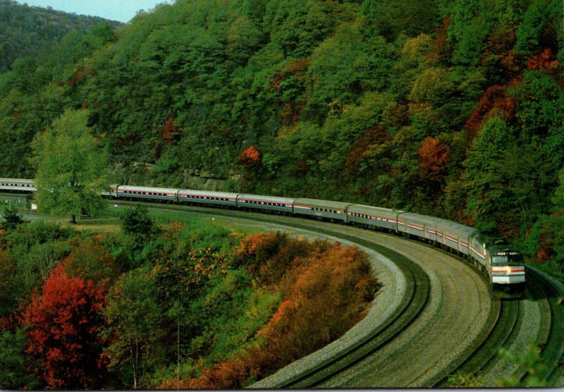 Trains Amtrak's Broadway Limited Entering Legendary Horseshoe Curve West...