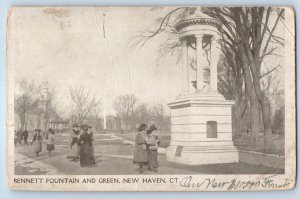 1908 New Haven Connecticut Vintage Postcard Bennett Fountain Green Park Exterior
