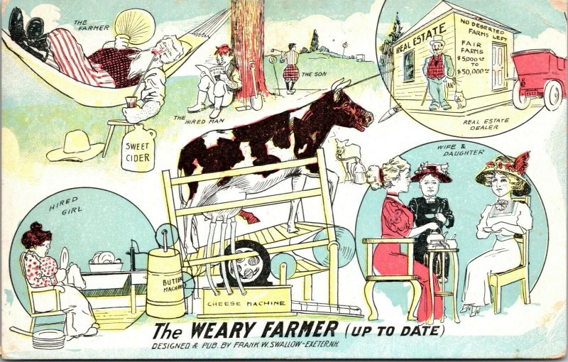 VINTAGE - Comic THE WEARY FARMER - MANY SCENES SHOWN - POSTCARD