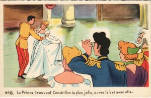 PC DISNEY, CINDERELLA AND PRINCE CHARMING, Vintage Postcard (b43798)