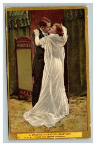 Vintage 1920's Romantic Postcard 20th Century Courtship - Newlyweds Kiss
