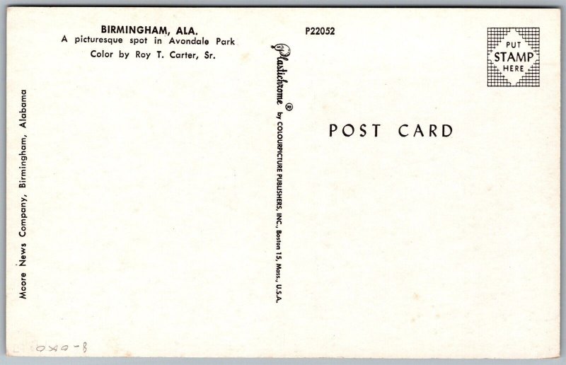 Vtg Birmingham Alabama AL Lagoon in Avondale Park Gazebo Duck 1950s Postcard