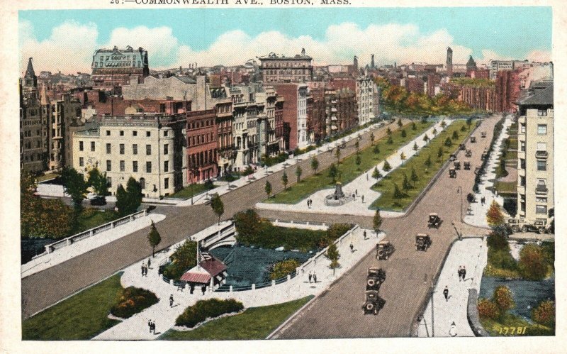 Vintage Postcard Commonwealth Avenue Principal Boulevard Boston Massachusetts MA