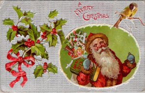 Christmas Greetings Santa with Toy Sack 1908 Litiz PA Postcard X17