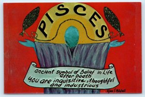 PISCES Zodiac Sign ~ ALICE F. MITCHELL Art c1960s-70s Astrology Postcard