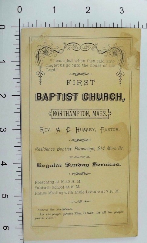 1870's-1880's First Baptist Church Rev. A. C Hussey Pastor Schedule &L