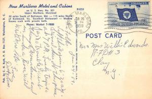 Marlboro Maryland Motel And Cabins Linen Antique Postcard K15878
