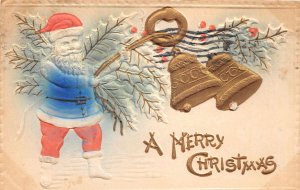 J64/ Santa Claus Christmas Postcard c1910 Airbrush Bells 100