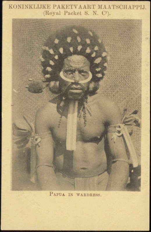 New Guinea, Native PAPUA Male Warrior in War Dress (1910s) KPM K.P.M.