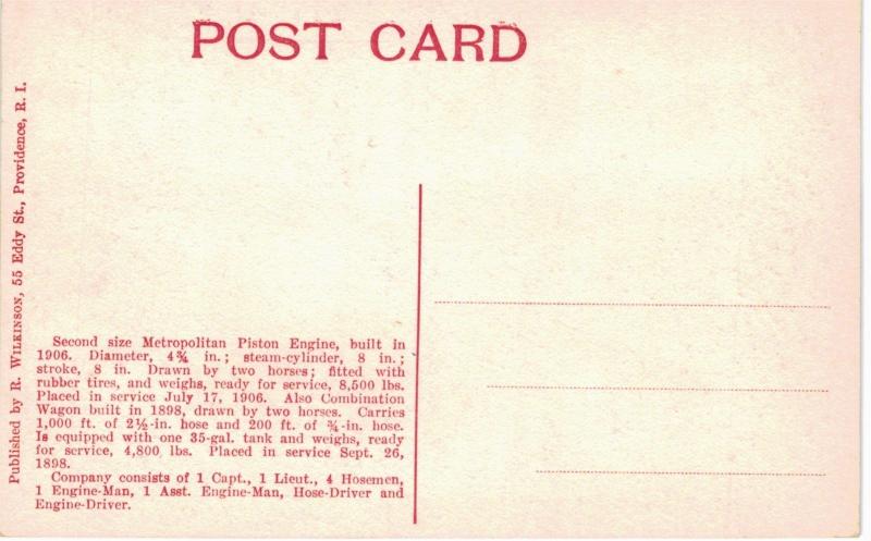 Providence Fire Engine No 19 Plainfield & Rye Streets 1910 Unused sharp RI 