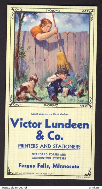 Fergus Falls, Minnesota USA - Victor Lundeen & Co. Printers dog boy blotter