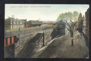 JAMAICA PLAIN MASSACHUSETTS RAILROAD DEPOT TRAIN STATION VINTAGE POSTCARD