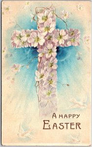 1908 A Happy Easter Pink Flower Holy Cross Design Greetings Posted Postcard