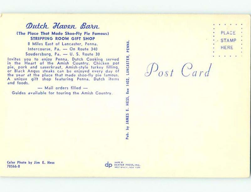 1960's DUTCH HAVEN BARN RESTAURANT Lancaster Intercourse Soudersburg PA v6787