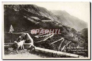 Old Postcard Route Menton Sospel The laces Castillon Woman and her donkey