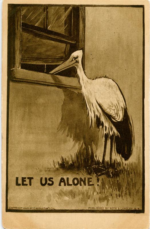  Let us alone! (Stork peeping in bedroom window)