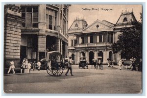 c1910's Battery Road Singapore Rickshaw  Buildings Unposted Antique Postcard 