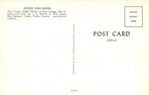 Parke County Indiana 1960s Postcard Jeffries Ford Covered Bridge