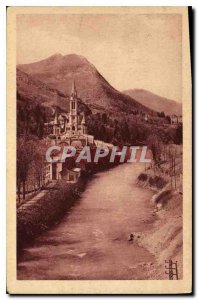 Old Postcard Lourdes Basilica and Gave