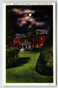 Milligan College Moonlight Hardin Hall Tennessee Postcard Linen Unposted Moon