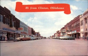 Clinton Oklahoma OK Classic 1960s Cars Coca Cola Ad Advertising Vintage PC