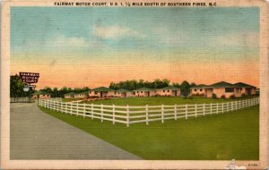 Postcard NC Southern Pines Fairway Motor Court AAA - RARE LINEN 1940s K2