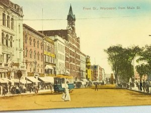 Vintage Postcard 1909 Front St. Worcester from Main St. MA Massachusetts