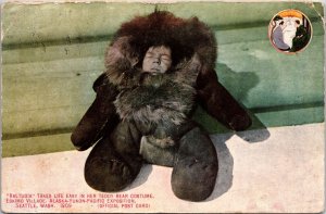 VINTAGE POSTCARD BABY RALTUGIA IN THE ESKIMO VILLAGE ALASKA-YUKON-PACIFIC 1909