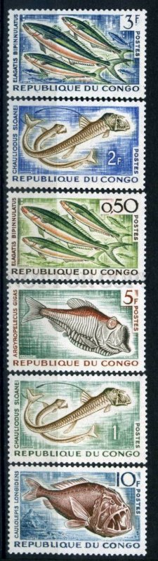 030432 CONGO 1961 Fish set of 6 stamps #30432