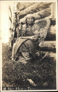Native Americana Old Indian Woman Wicker Rocking Chair Mary Jin? c1910 RPPC