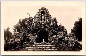 Immaculate Conception Grotto St. Angela Academy Carroll Iowa Real RPPC Postcard